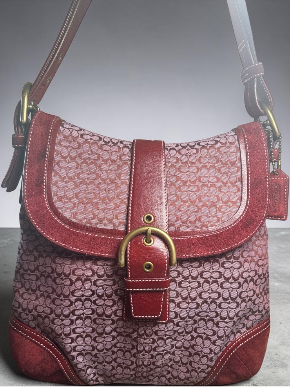 Coach Pink and Red Signature Canvas Shoulder Bag